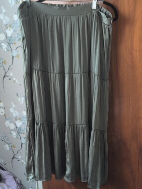 Nine West Olive Green Tiered Maxi Skirt